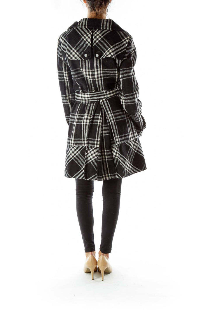 Black White Plaid Pea Coat