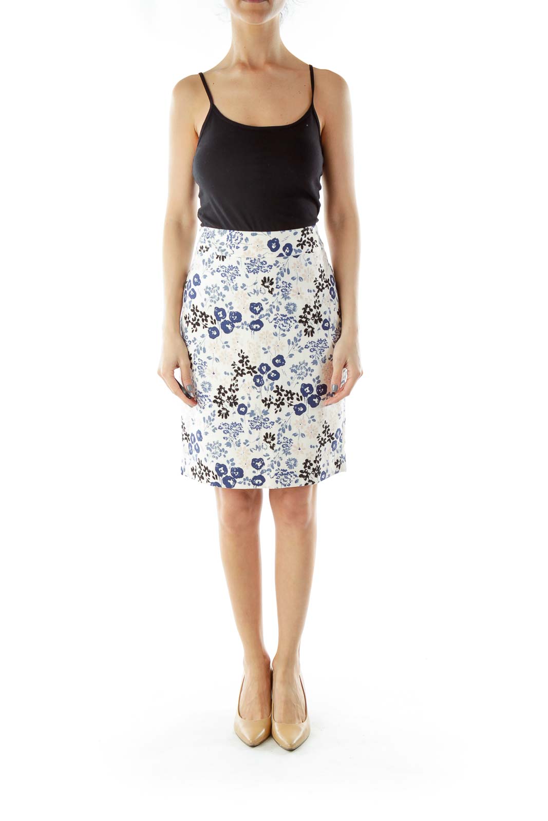 Cream Floral Pencil Skirt