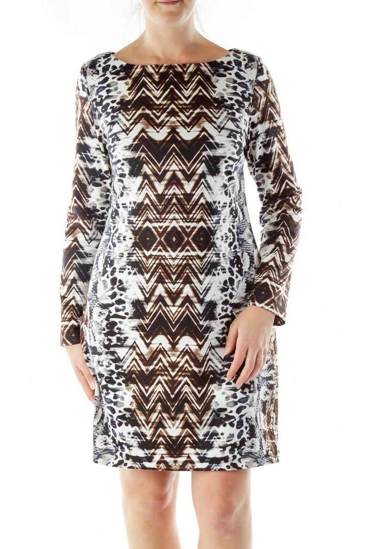 Blue Cream Brown Tie Dye Work Dress