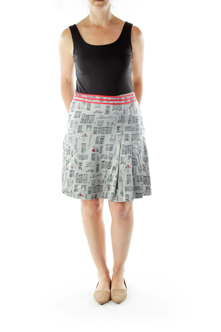 Gray Silk Print Skirt