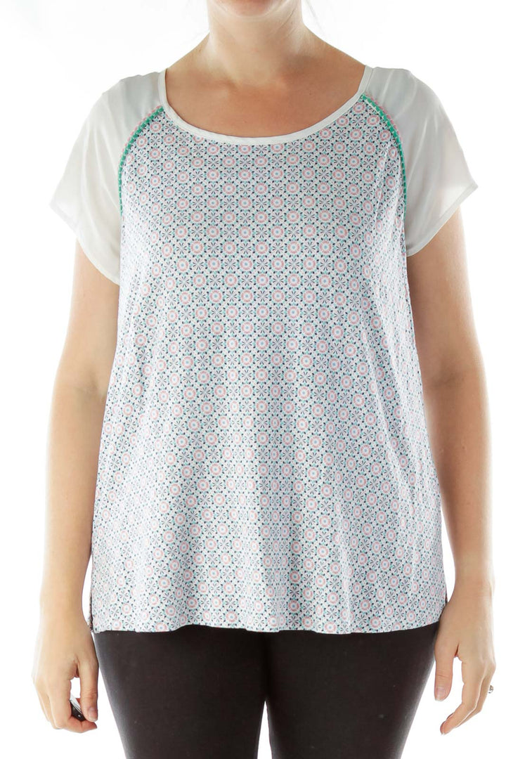 Blue Pink Geometric Print T Shirt