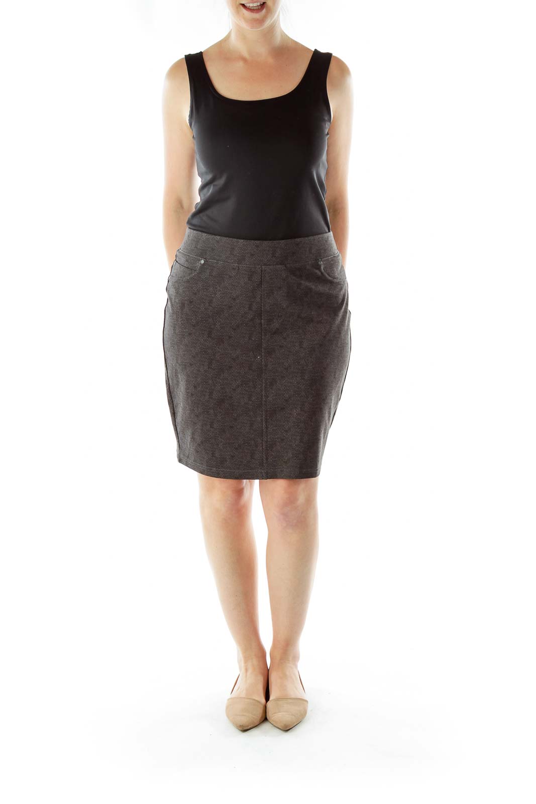 Gray Herringbone Pencil Skirt