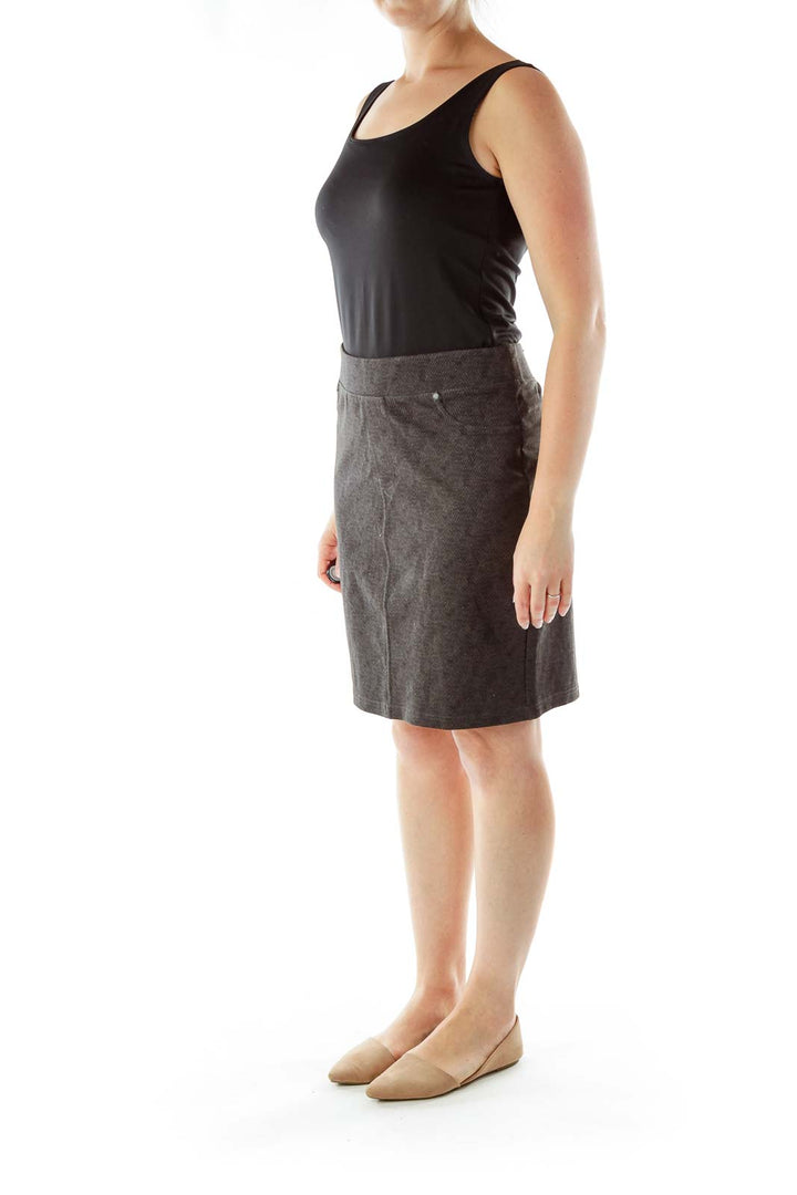 Gray Herringbone Pencil Skirt