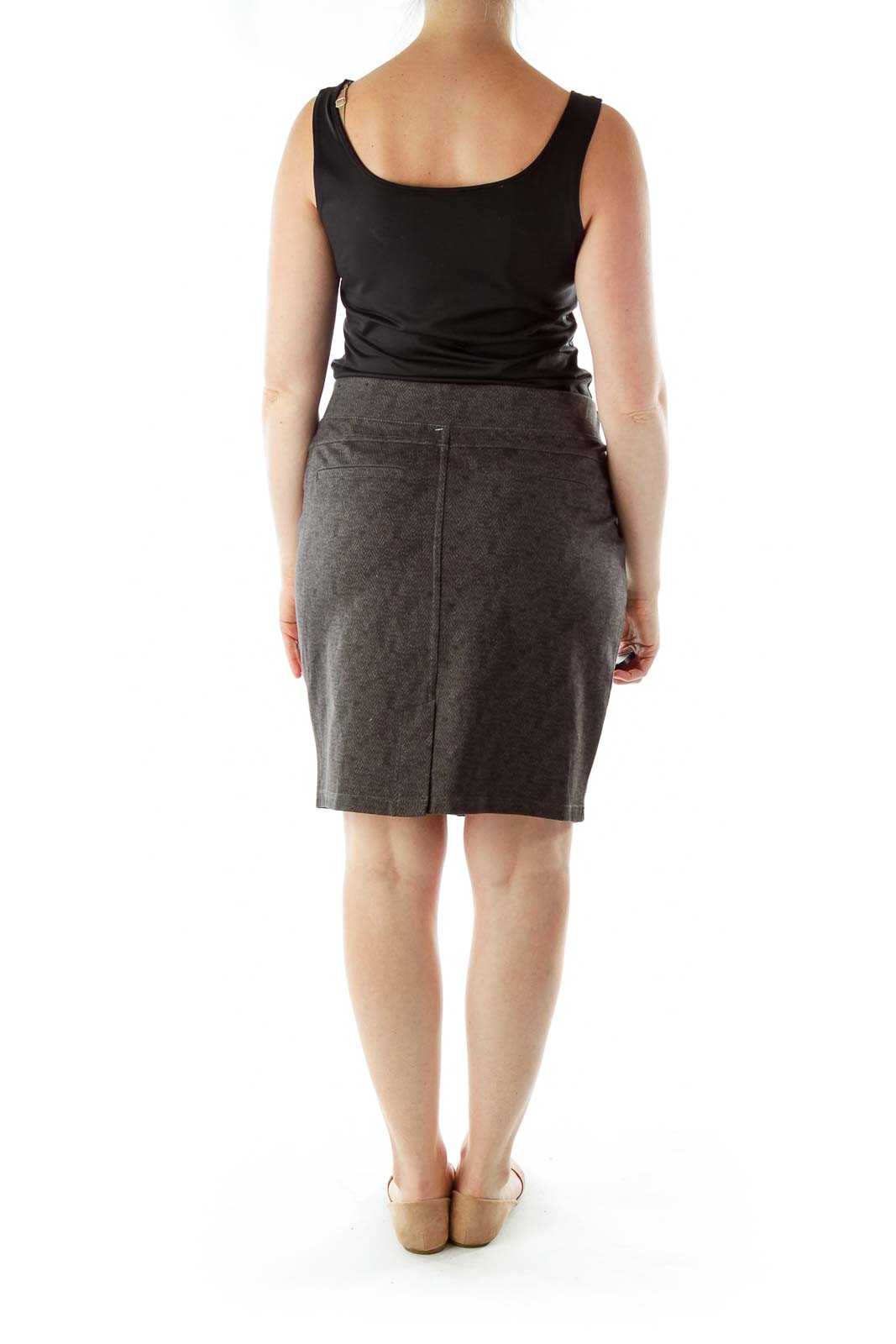 Gray Herringbone Pencil Skirt