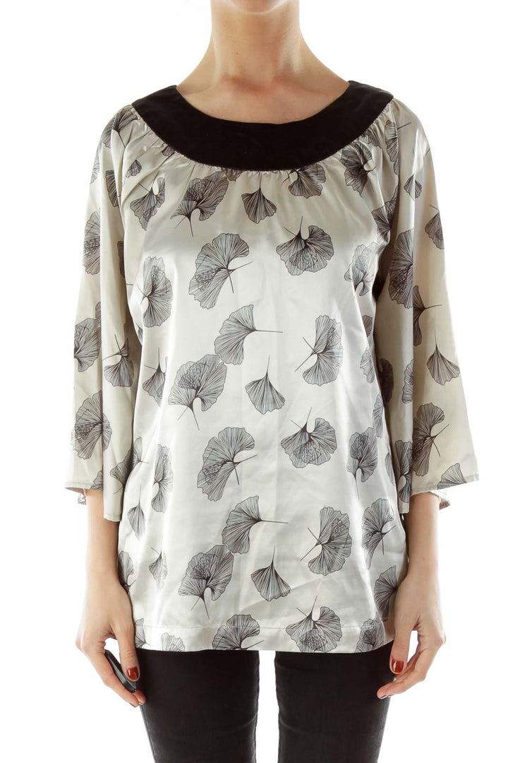 Gray Satin Printed Blouse