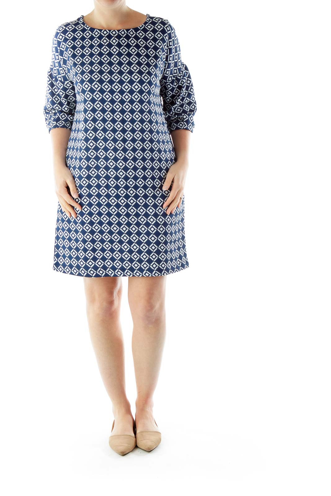 Blue White Geometric Print Day Dress