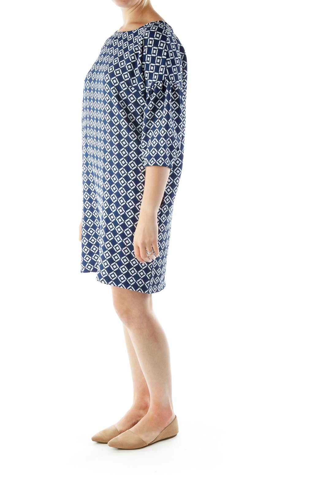 Blue White Geometric Print Day Dress