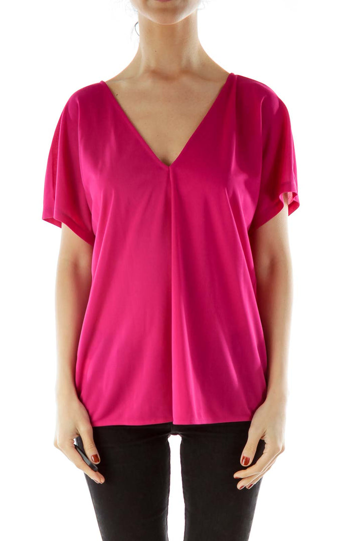 Pink Loose V-Neck Blouse