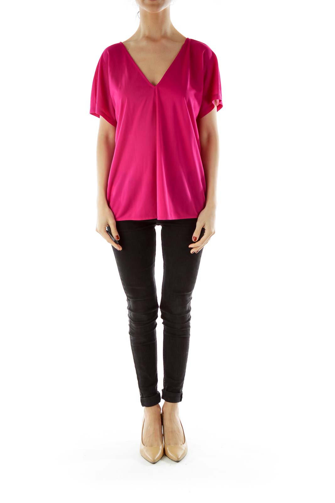 Pink Loose V-Neck Blouse