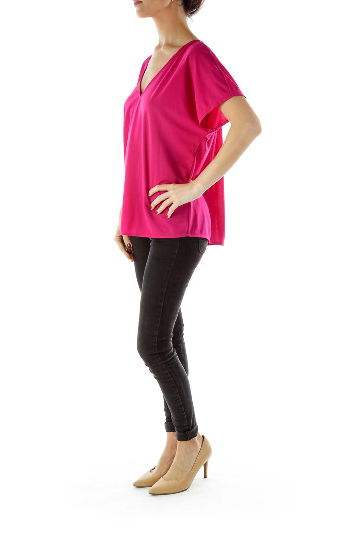 Pink Loose V-Neck Blouse