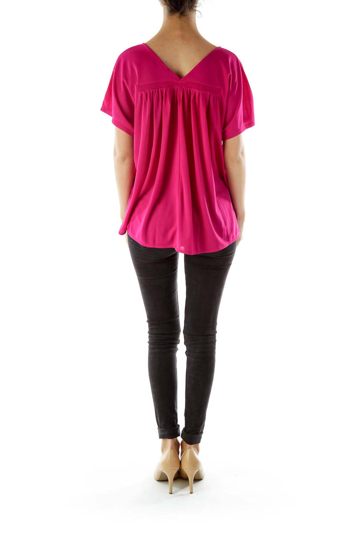 Pink Loose V-Neck Blouse