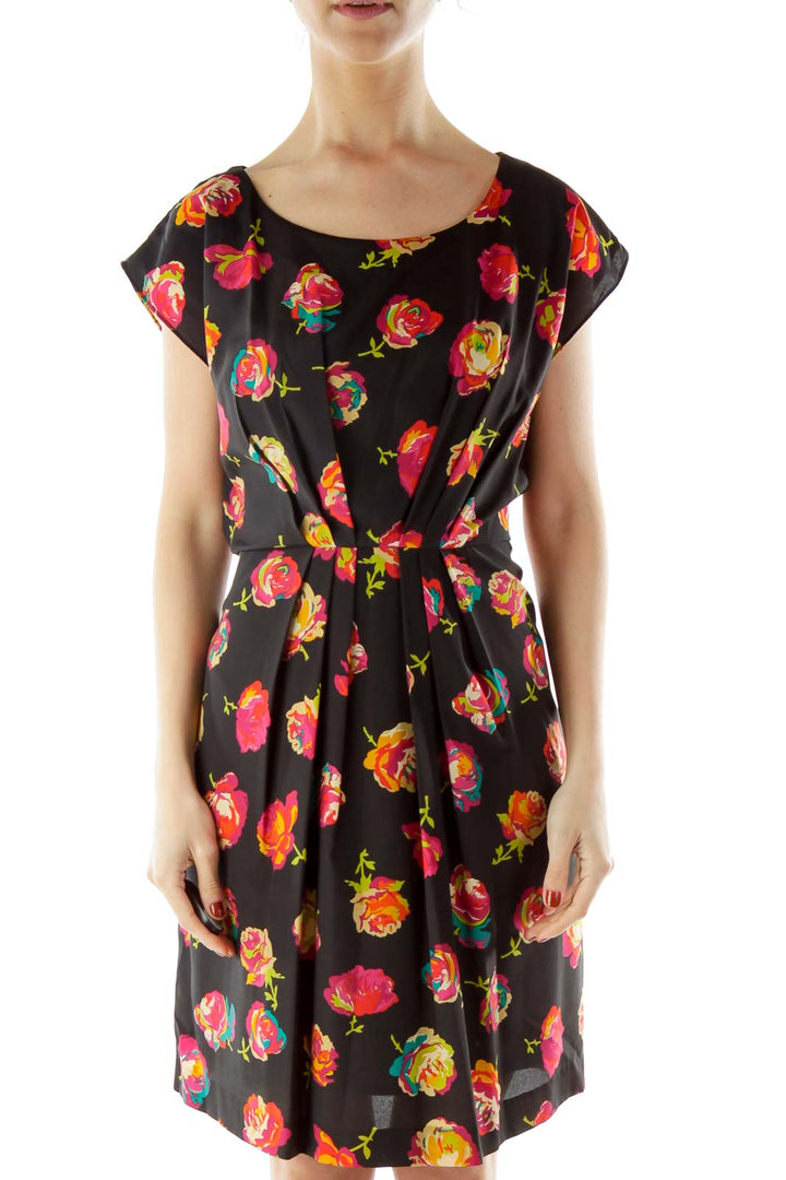 Black Floral Print Day Dress