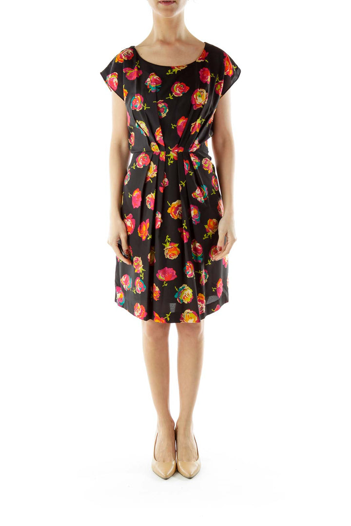 Black Floral Print Day Dress