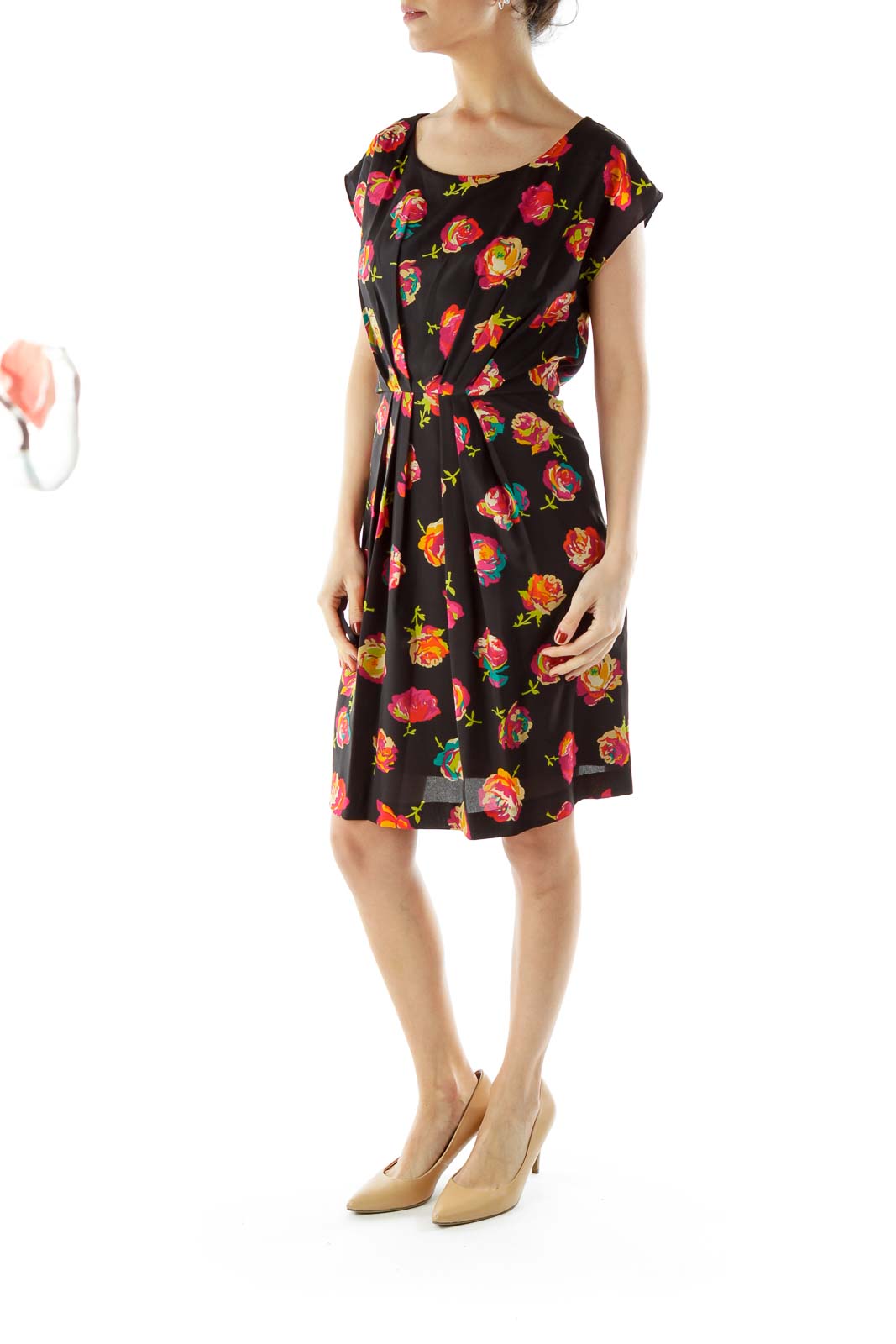 Black Floral Print Day Dress