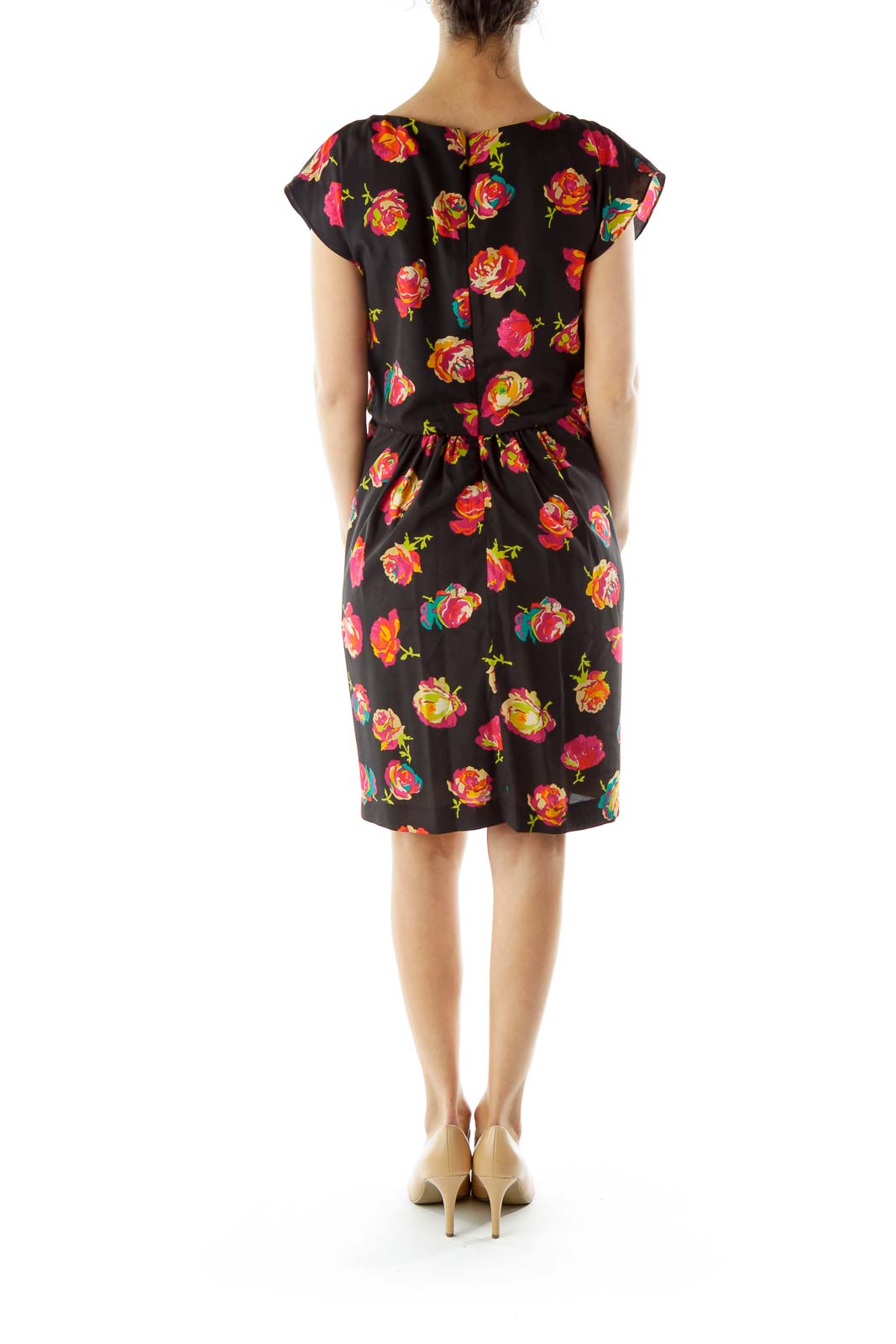 Black Floral Print Day Dress