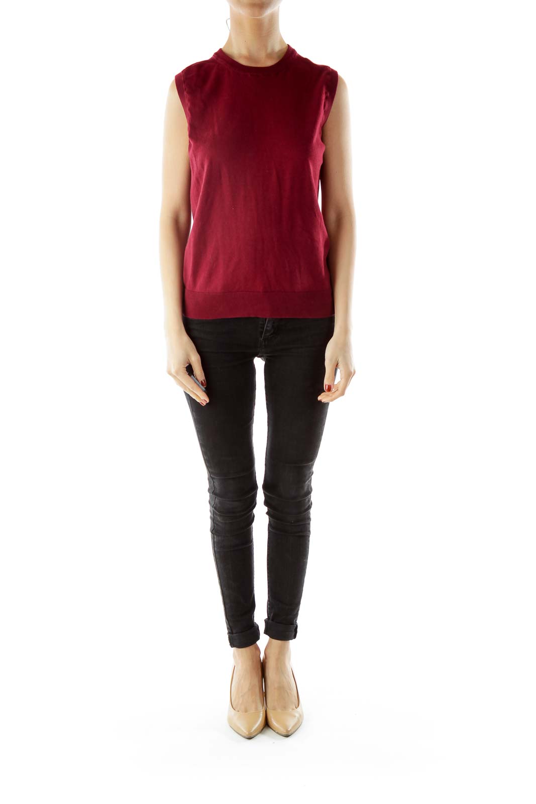 Burgundy Sleeveless Knit Blouse