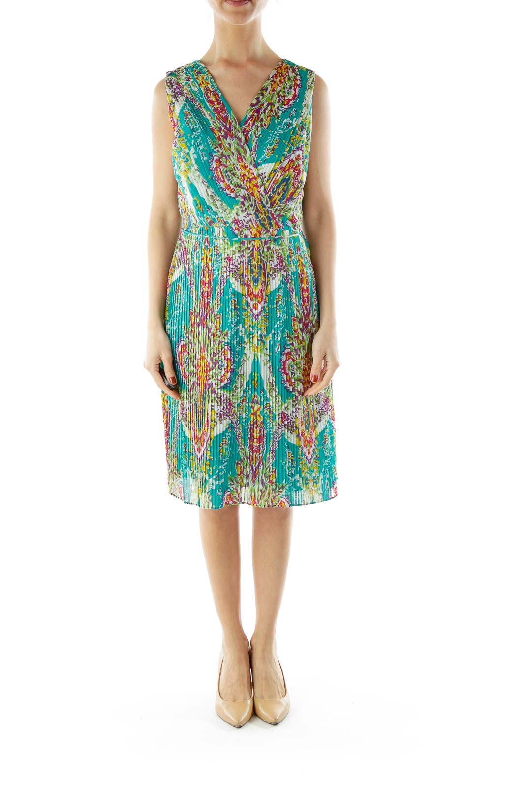 Green Sleeveless Print Day Dress