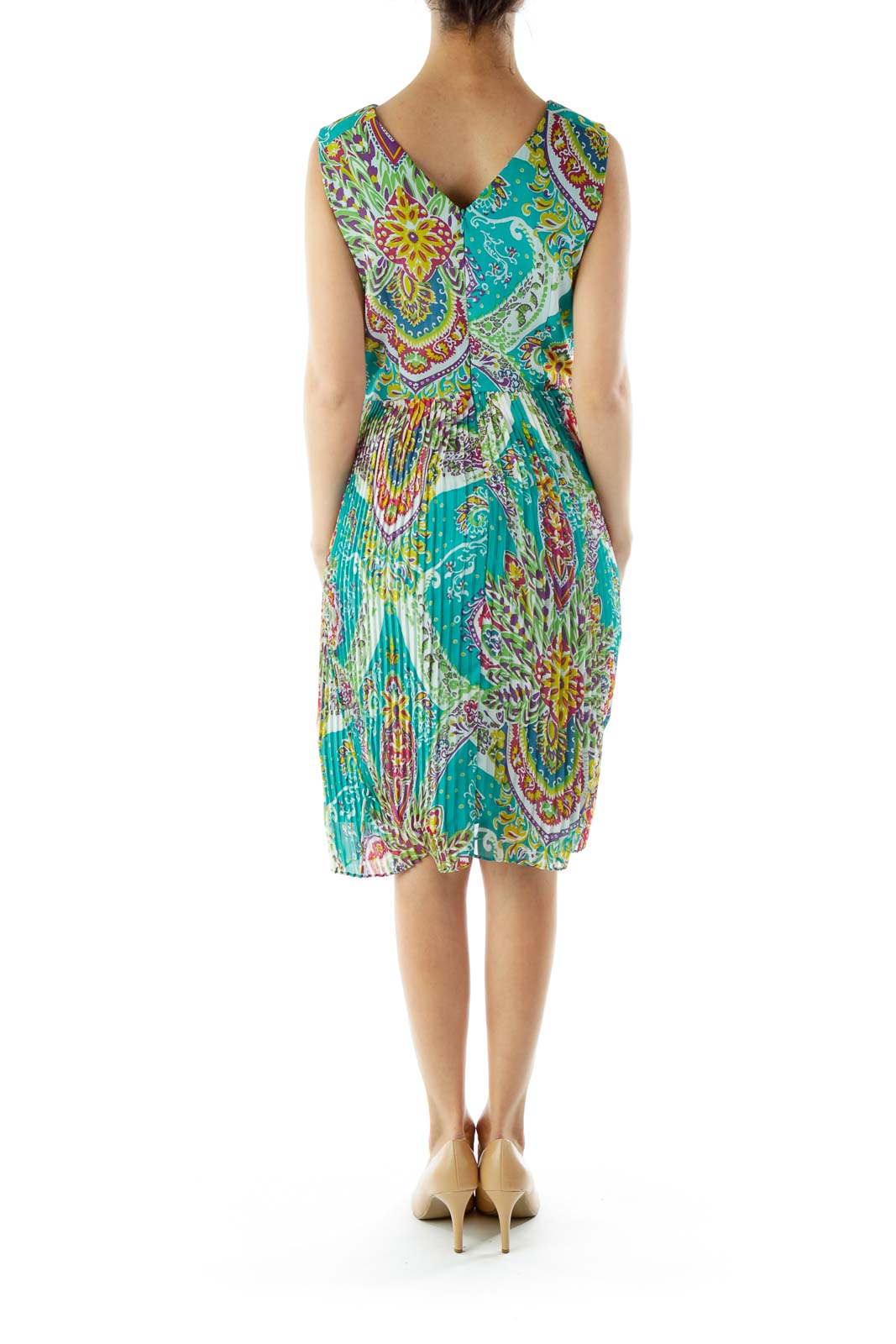 Green Sleeveless Print Day Dress