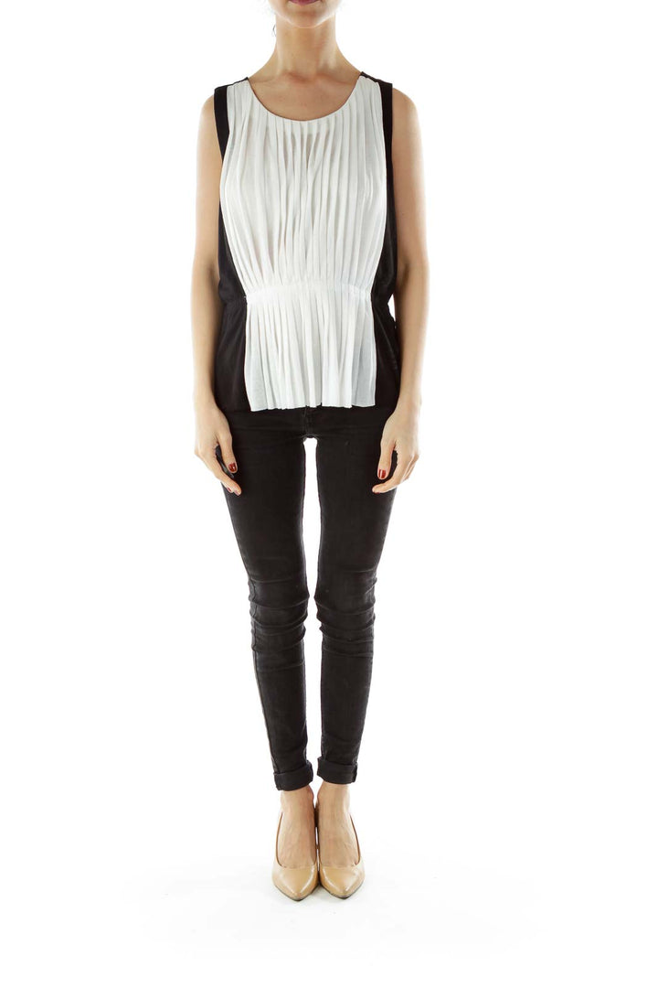 Black White Round Neck Flared Shirt