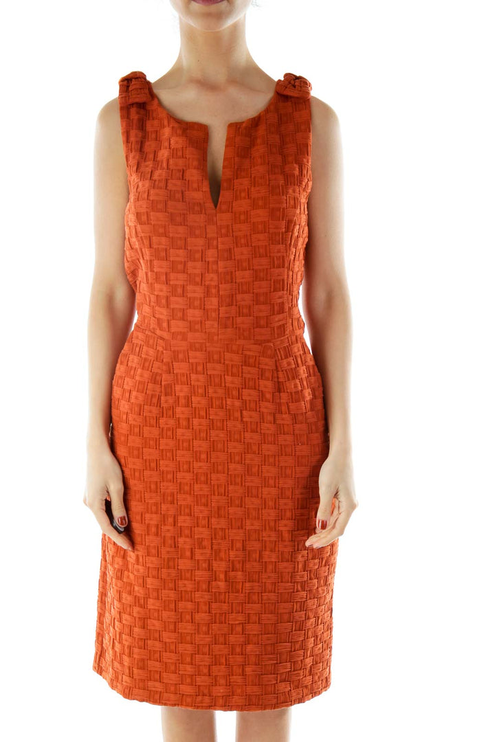 Orange Sleeveless Pencil Work Dress