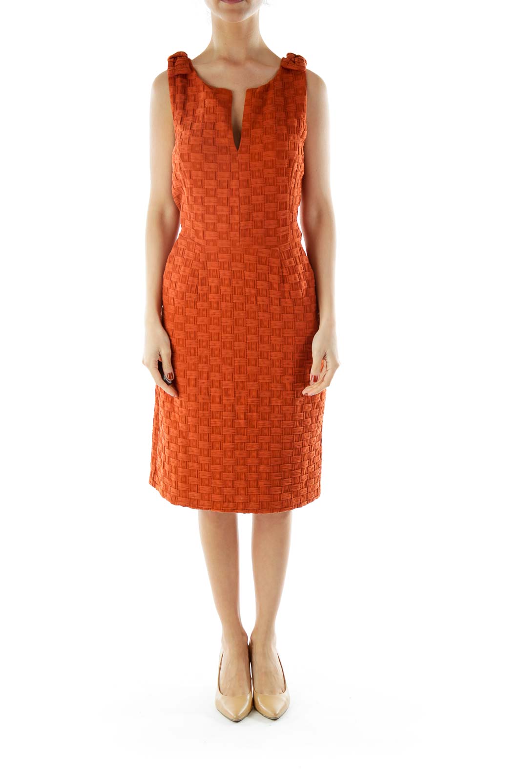 Orange Sleeveless Pencil Work Dress