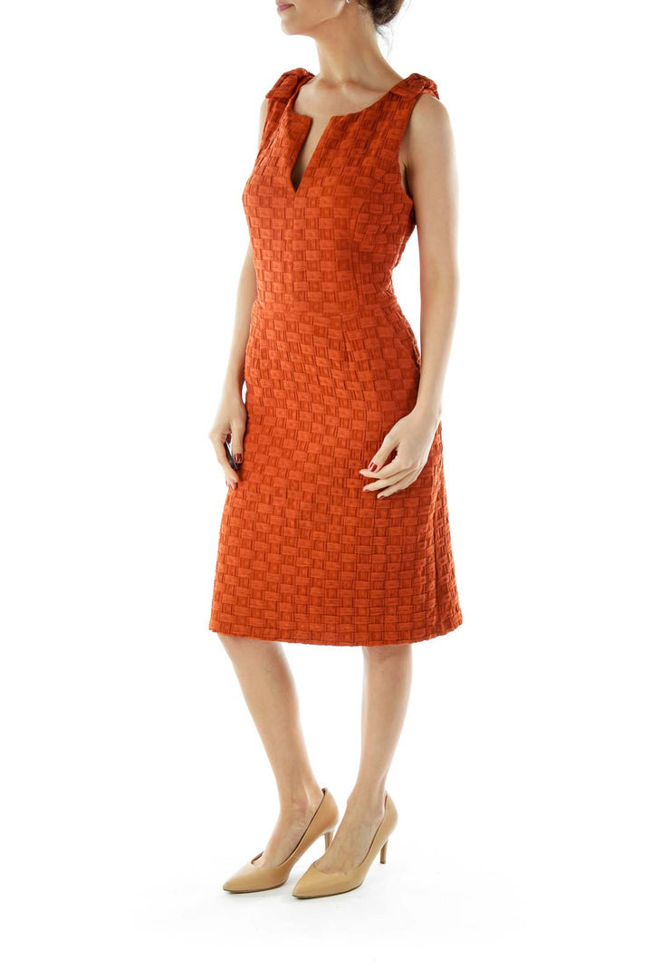 Orange Sleeveless Pencil Work Dress