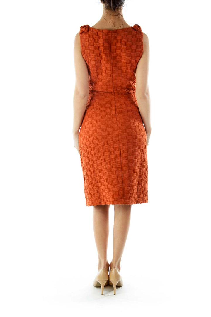 Orange Sleeveless Pencil Work Dress