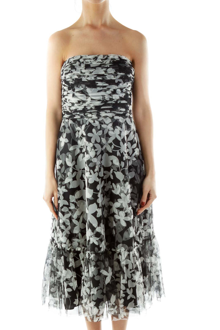 Black White Strapless Print Cocktail Dress