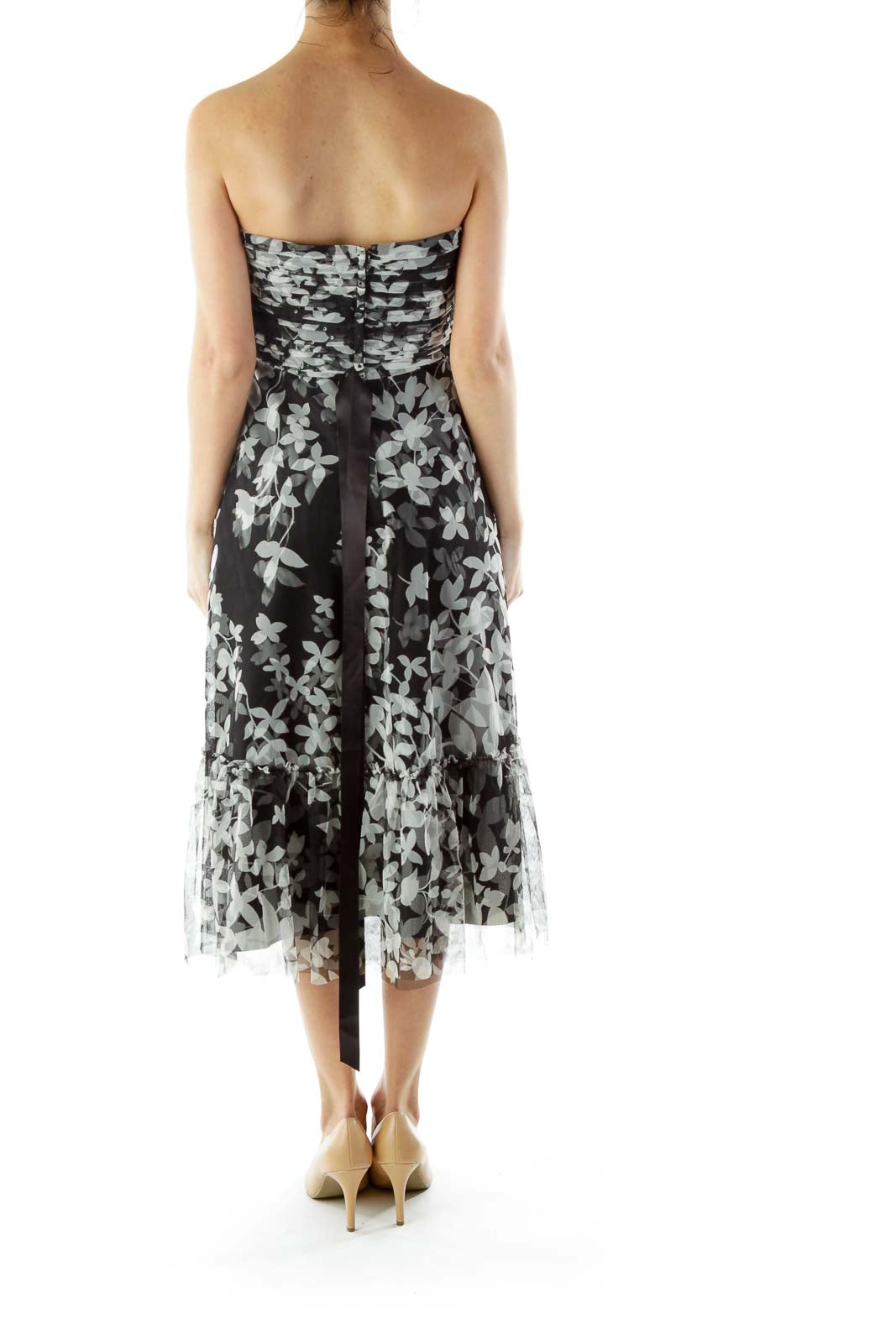 Black White Strapless Print Cocktail Dress