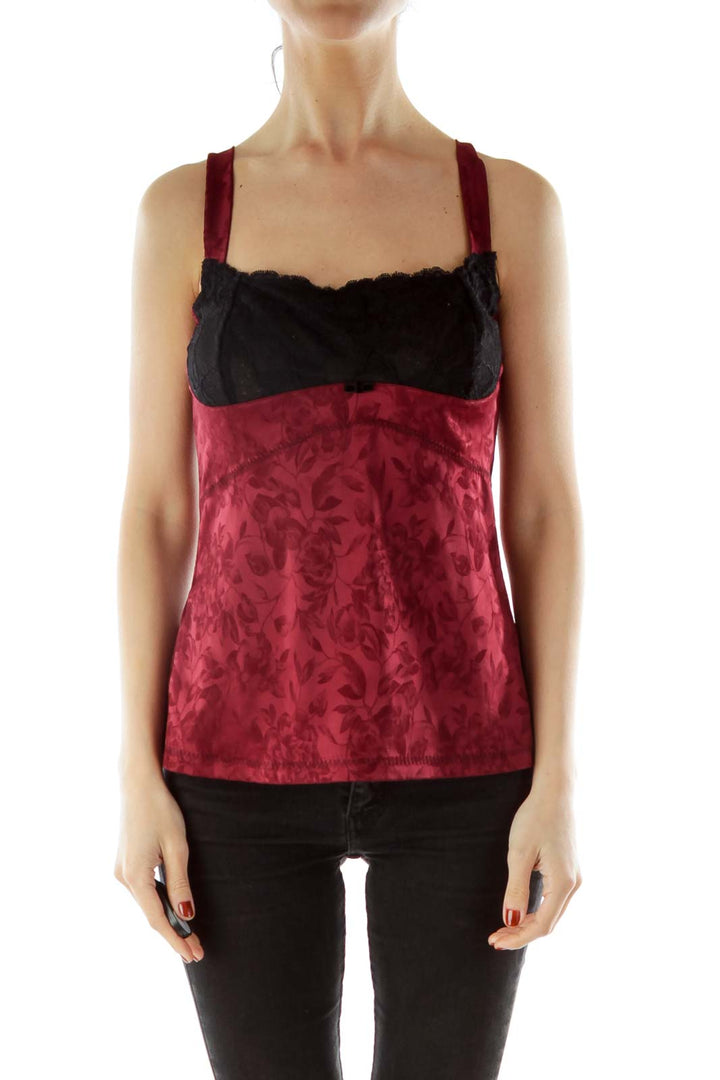 Maroon Black Satin Lace Tank