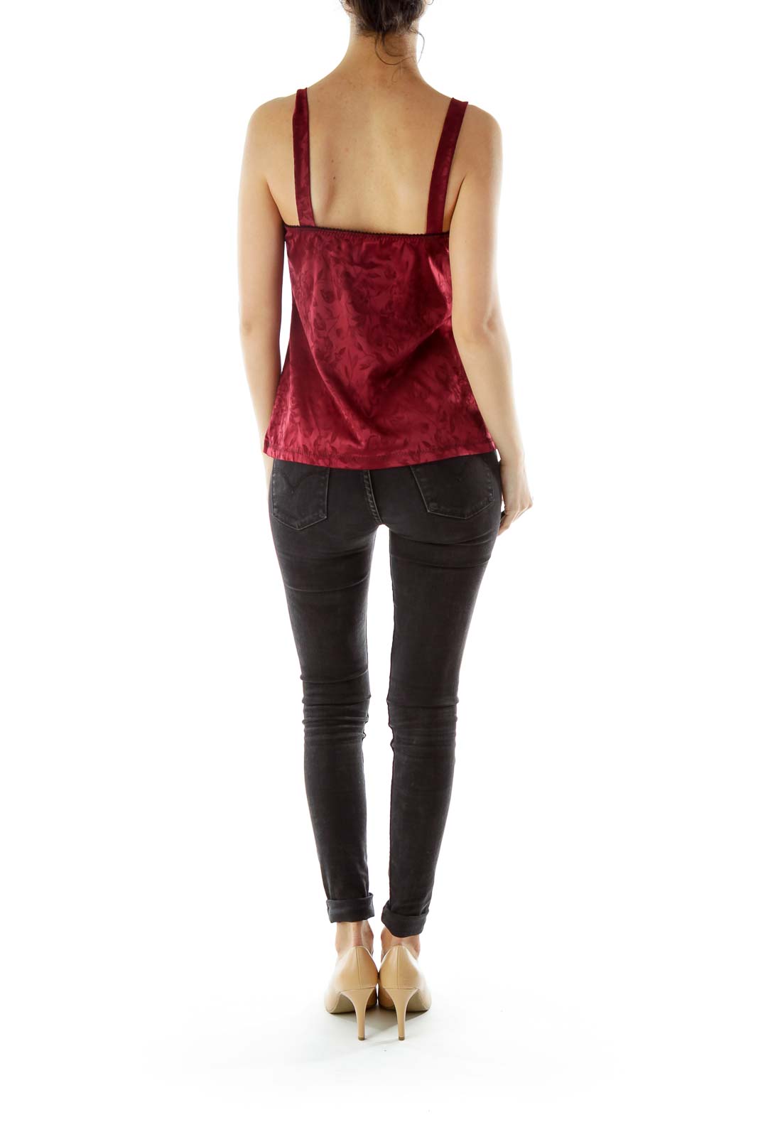 Maroon Black Satin Lace Tank