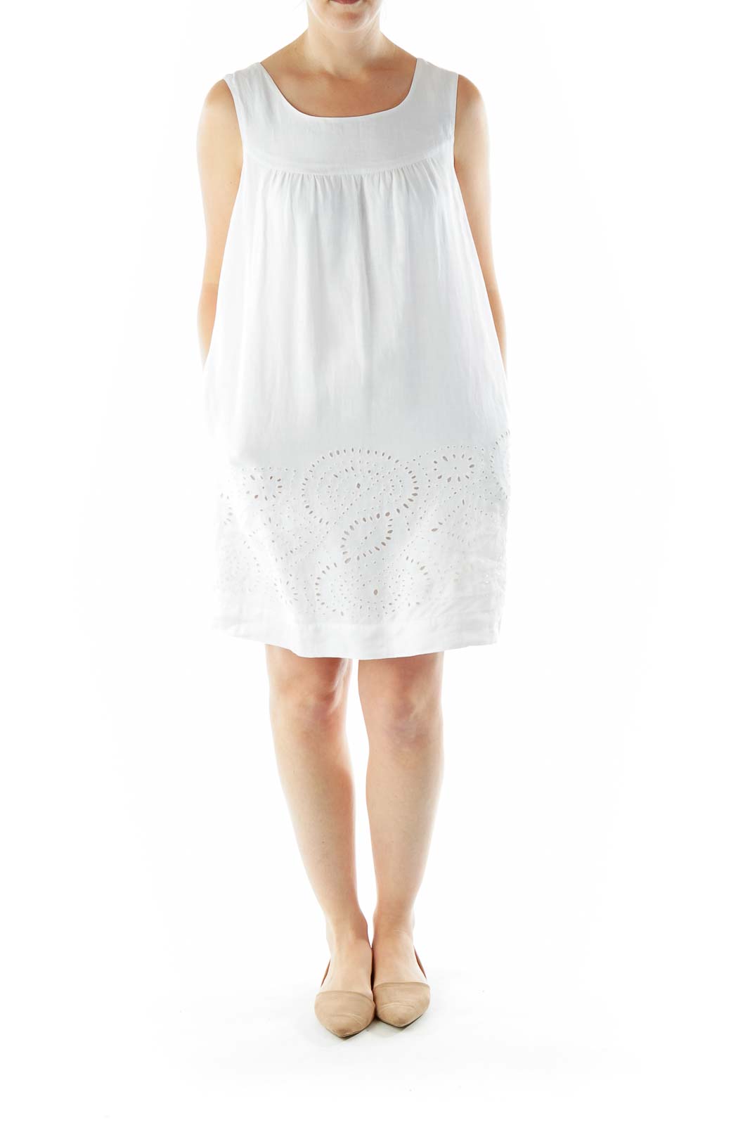 White Linen Eyelet Day Dress