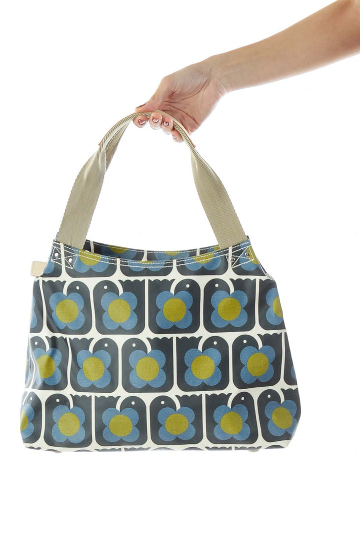 Blue Green Flower Print Shoulder Bag