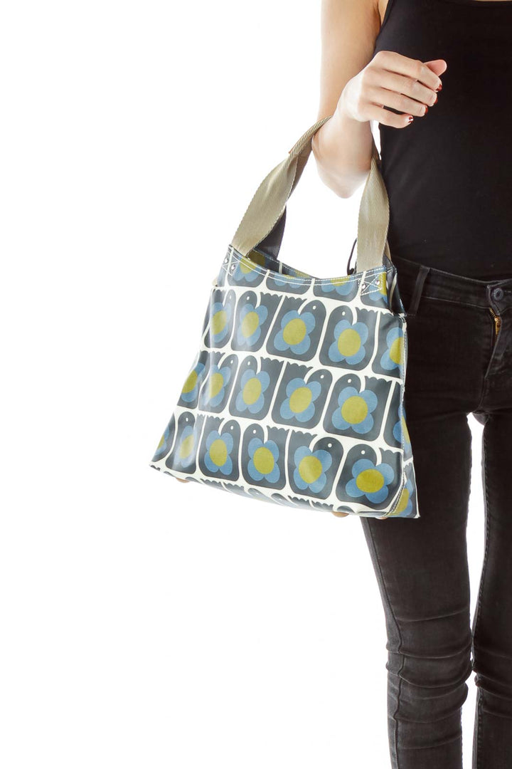 Blue Green Flower Print Shoulder Bag