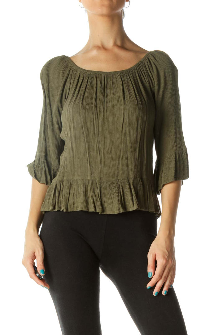 Green Off-Shoulder Bell Sleeve Top