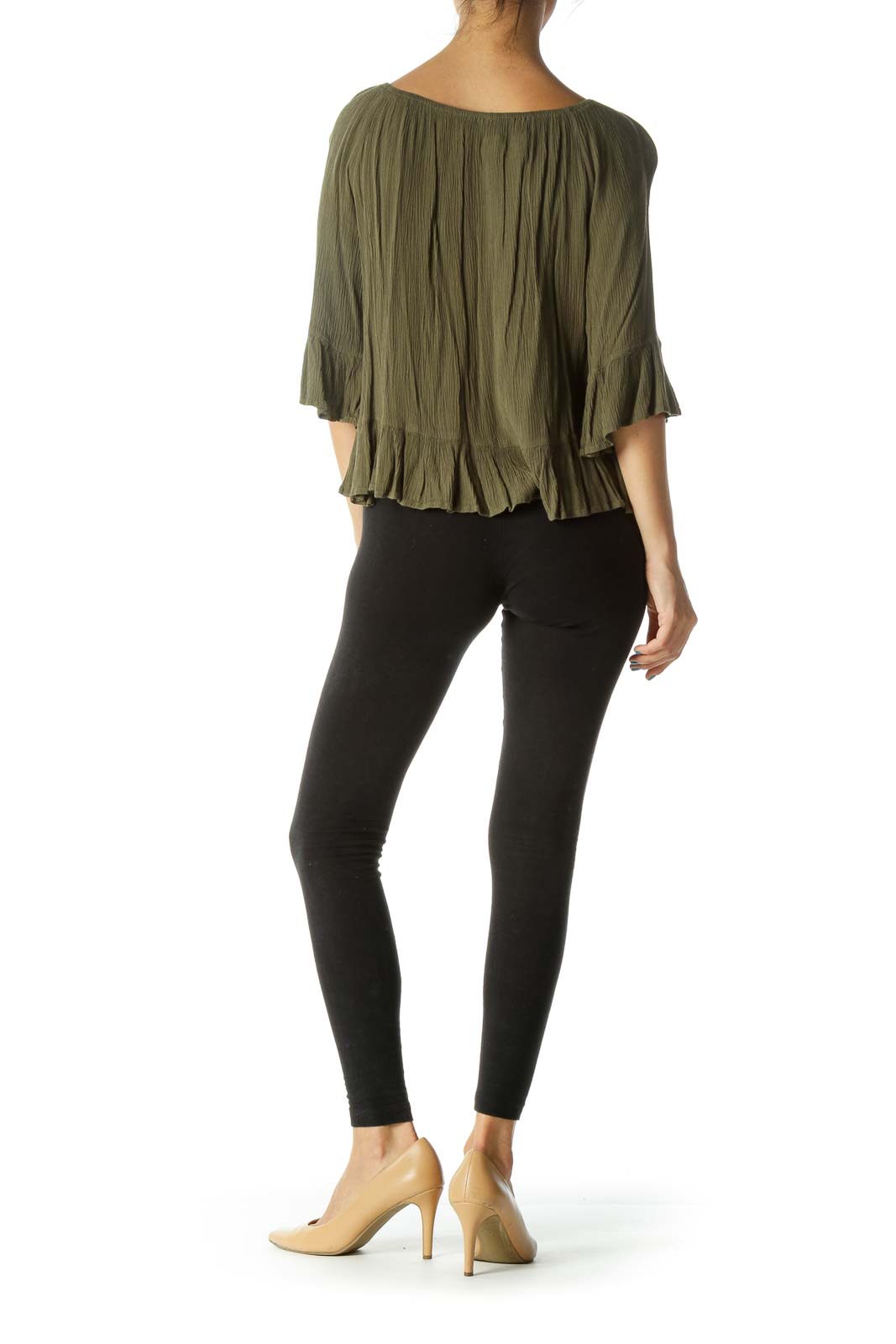 Green Off-Shoulder Bell Sleeve Top