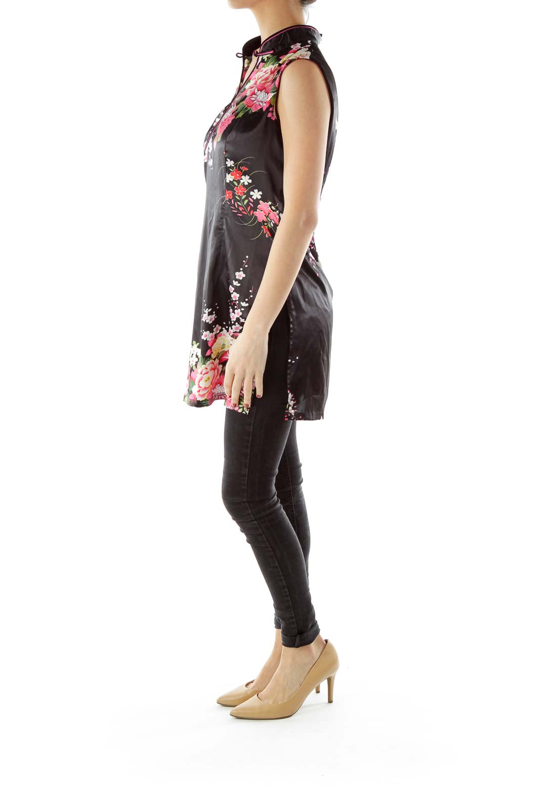 Black Floral Qi Pao Dress