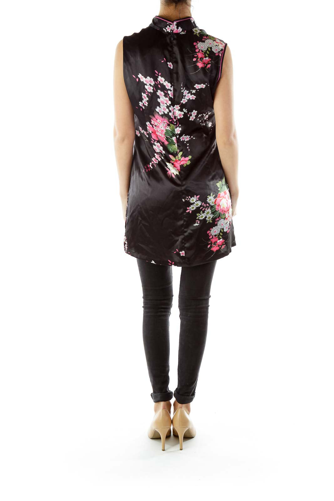 Black Floral Qi Pao Dress