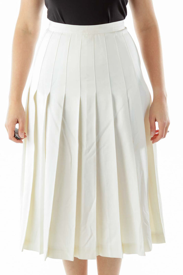 Cream Pleated Midi Skirt