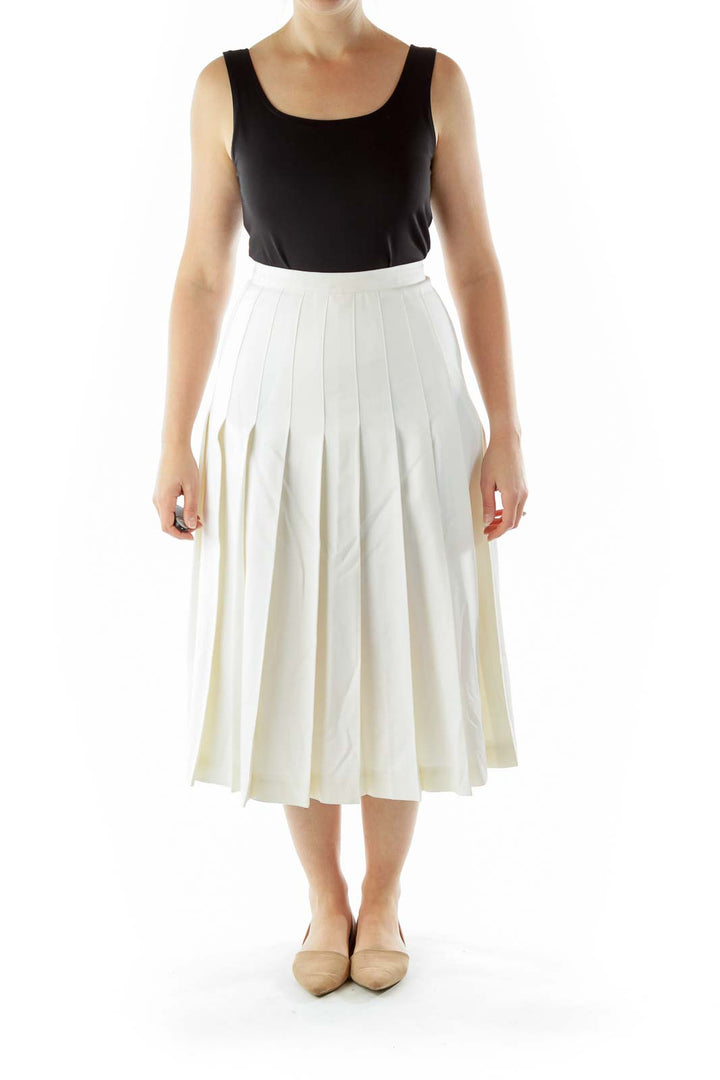 Cream Pleated Midi Skirt