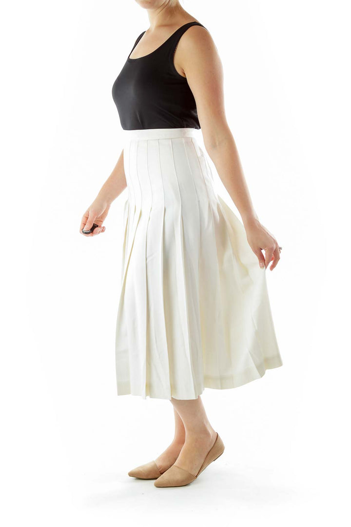 Cream Pleated Midi Skirt