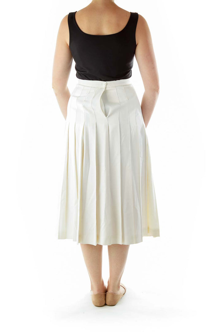 Cream Pleated Midi Skirt