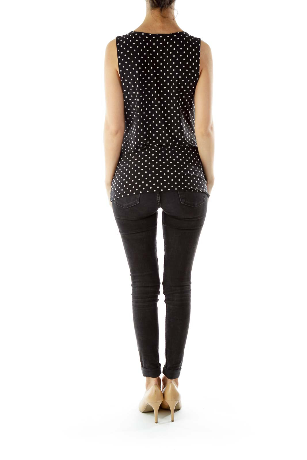 Black White Polka-Dot Ruffle Tank