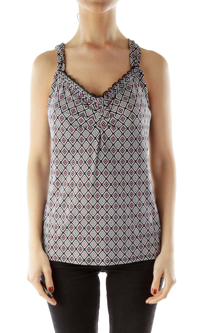 Black Pink Geometric Print Tank