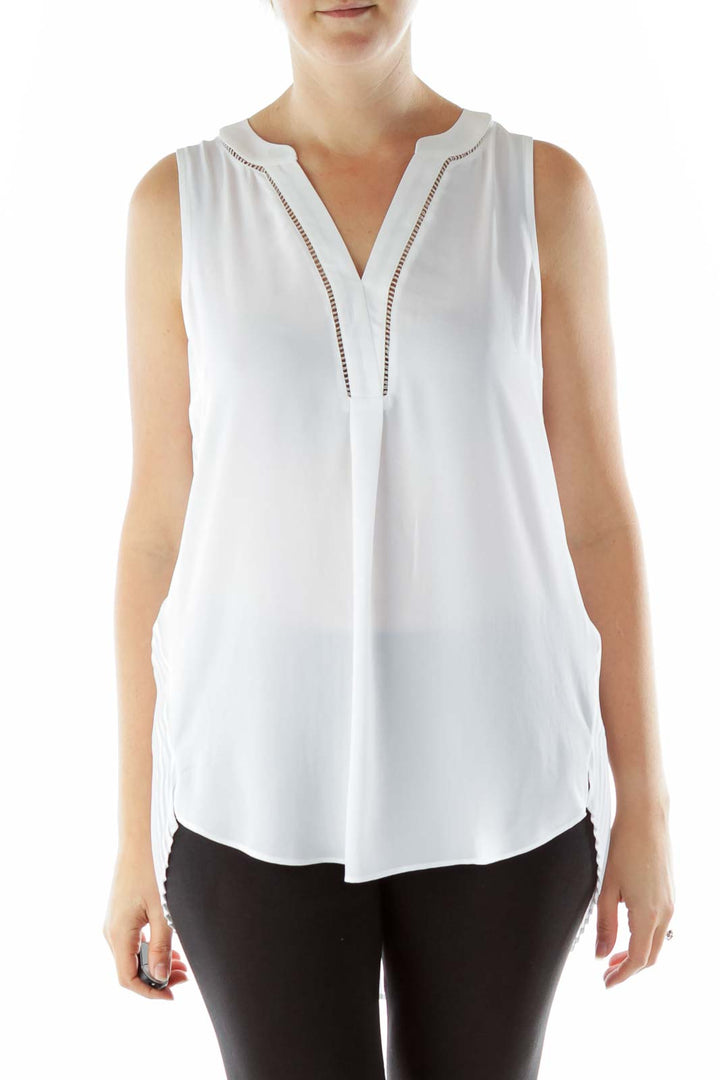 White Pleated Back V-Neck Blouse