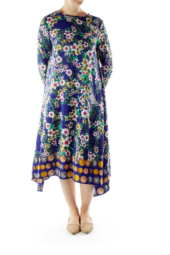 Blue Floral Long-Sleeve Dress