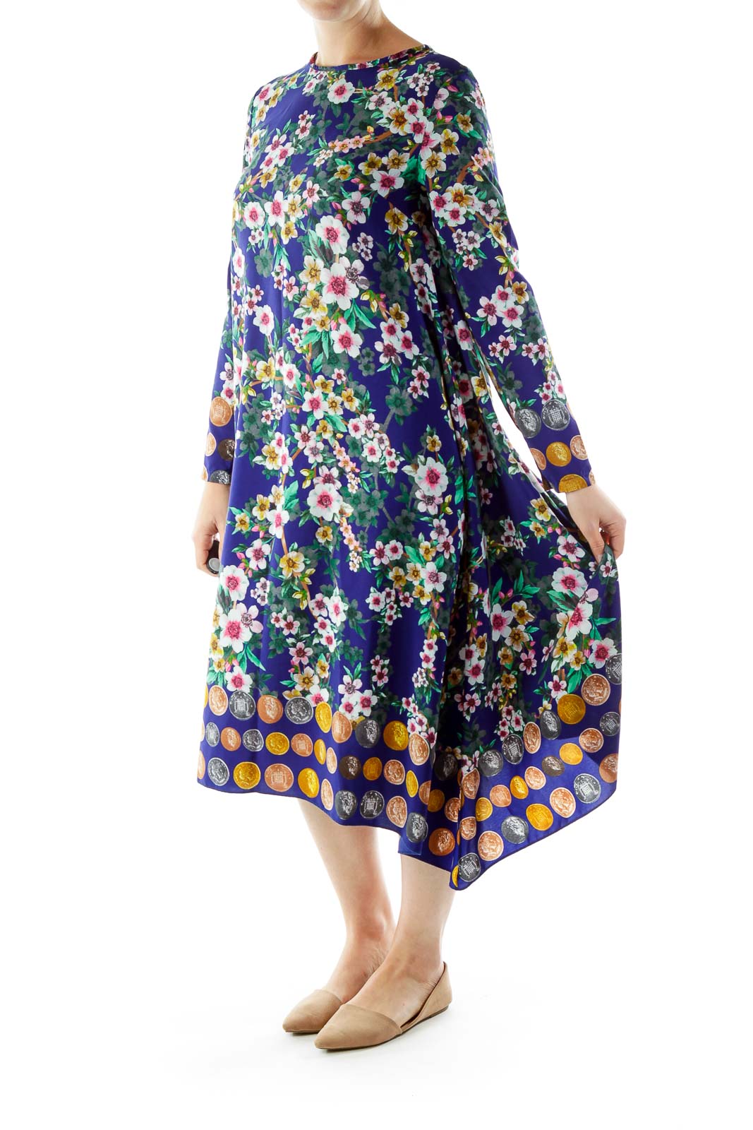 Blue Floral Long-Sleeve Dress