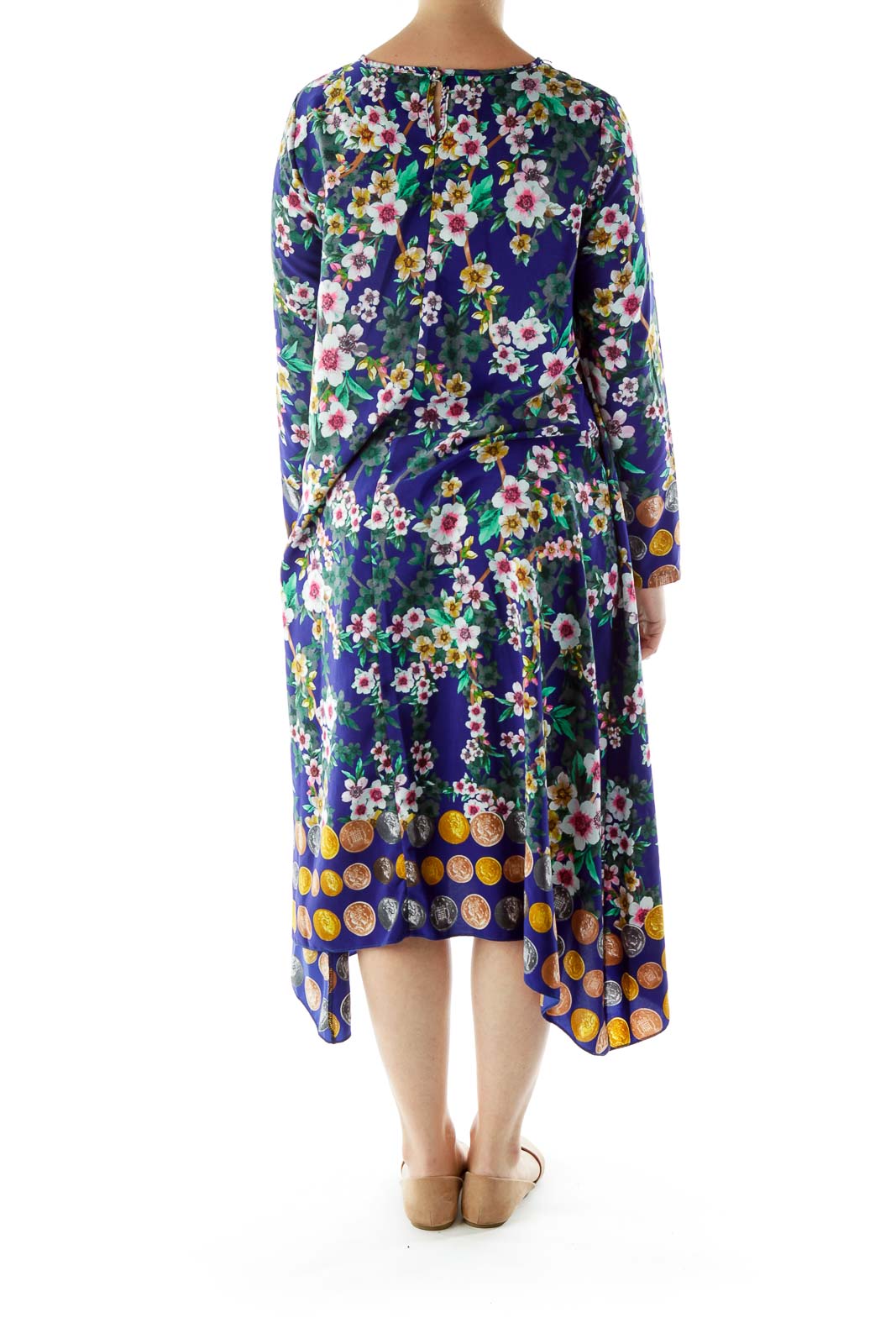 Blue Floral Long-Sleeve Dress