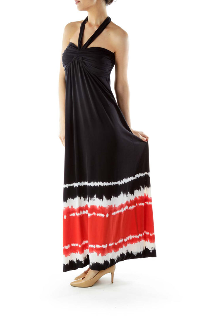 Black Red White Tie Dye Maxi Dress