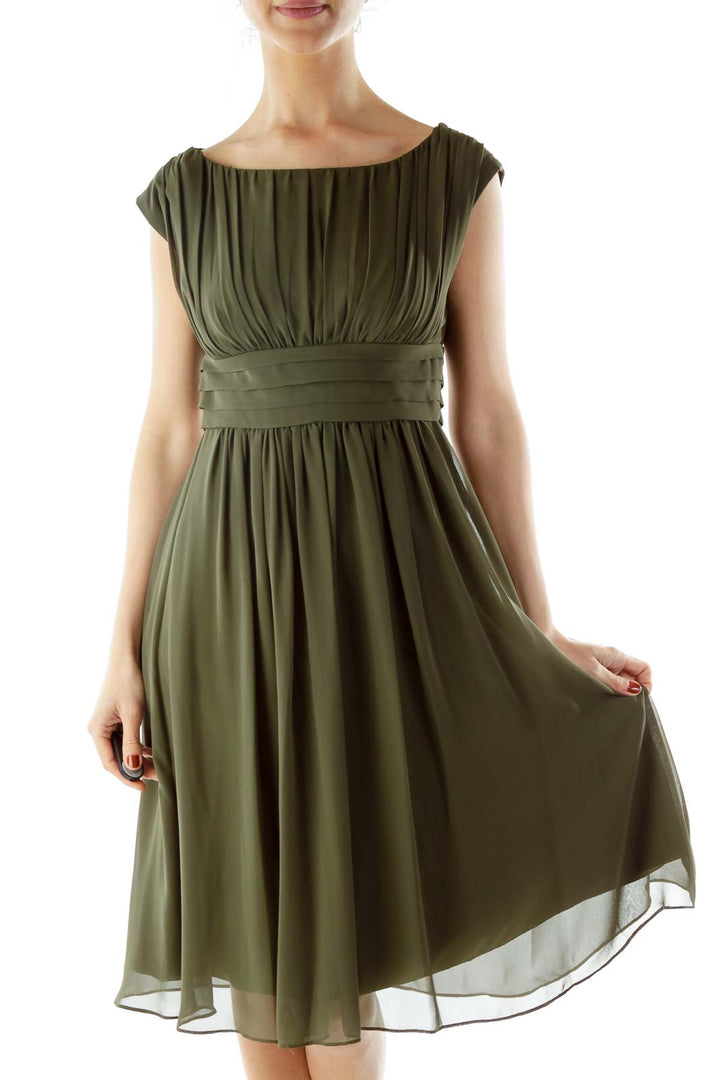 Green Boatneck Empire Waist Dress